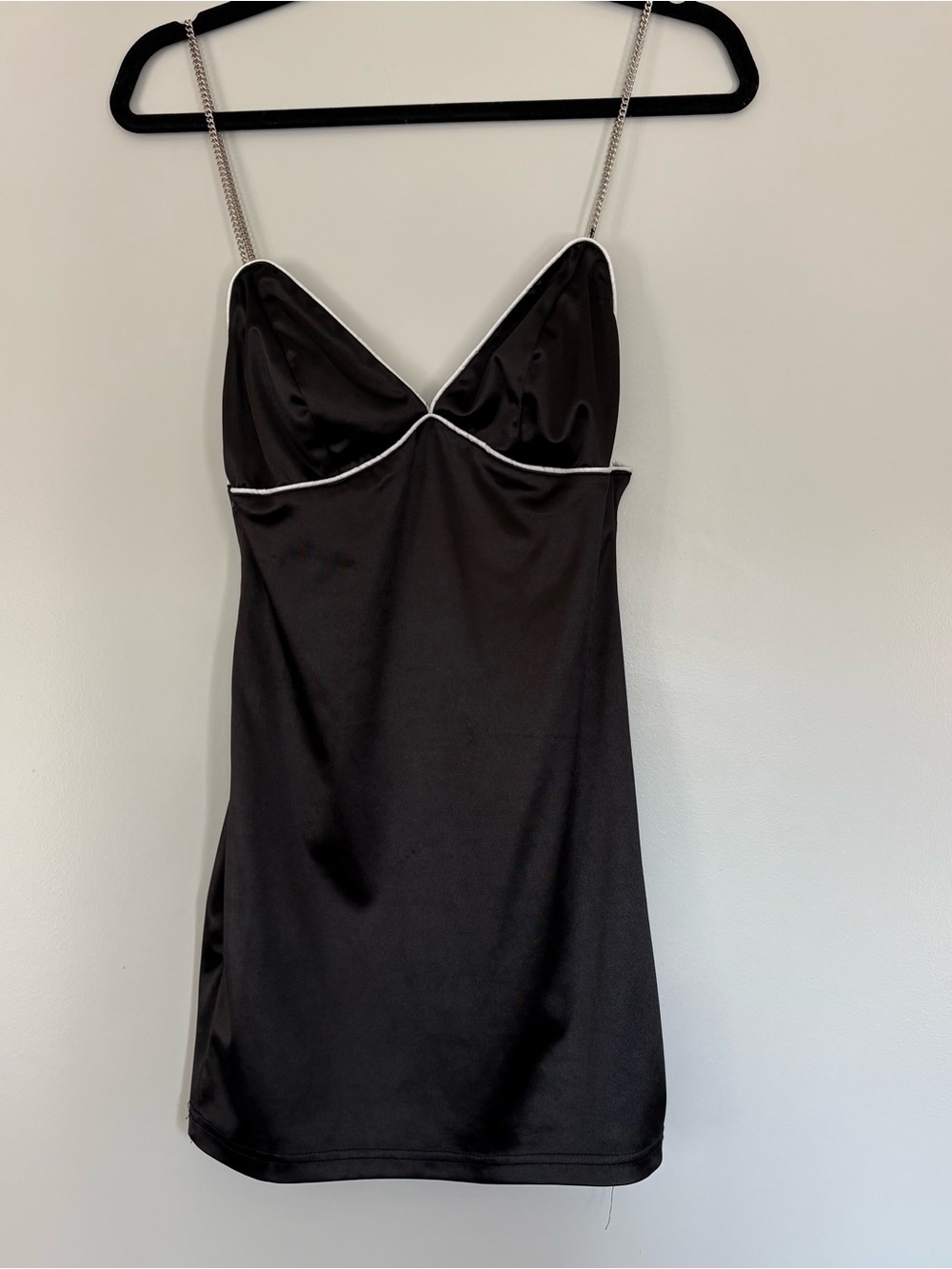 Black Satin Slip Dress with Silver Straps SZ SMALL